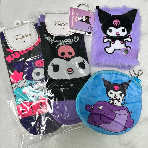 KUROMI themed Bundle - Socks, Notebook, Coin Purse Set Multi-Color NWT - Picture 1 of 1